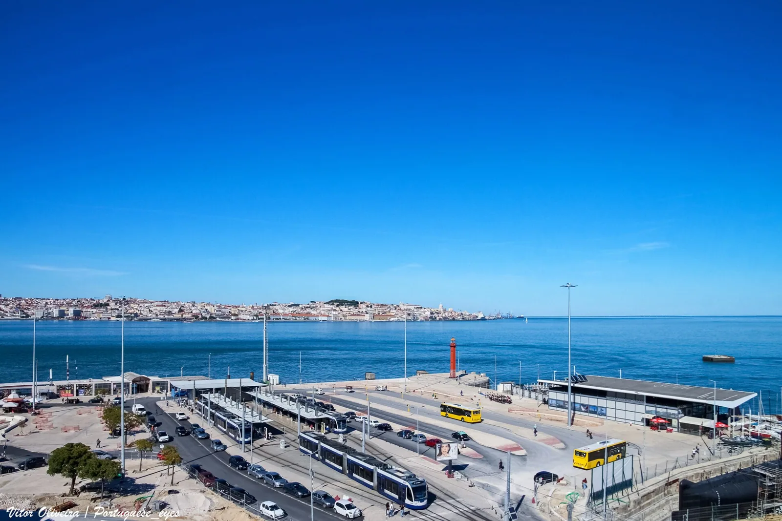 Cacilhas waterfront and ferry terminal overlooking the Tagus